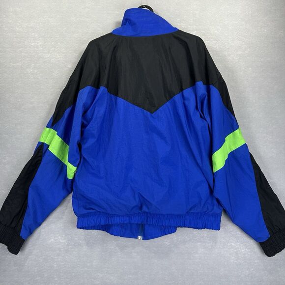 Vintage Spalding Jacket Mens Large Neon Blue Black White Windbreaker 90s Nylon - Picture 3 of 13